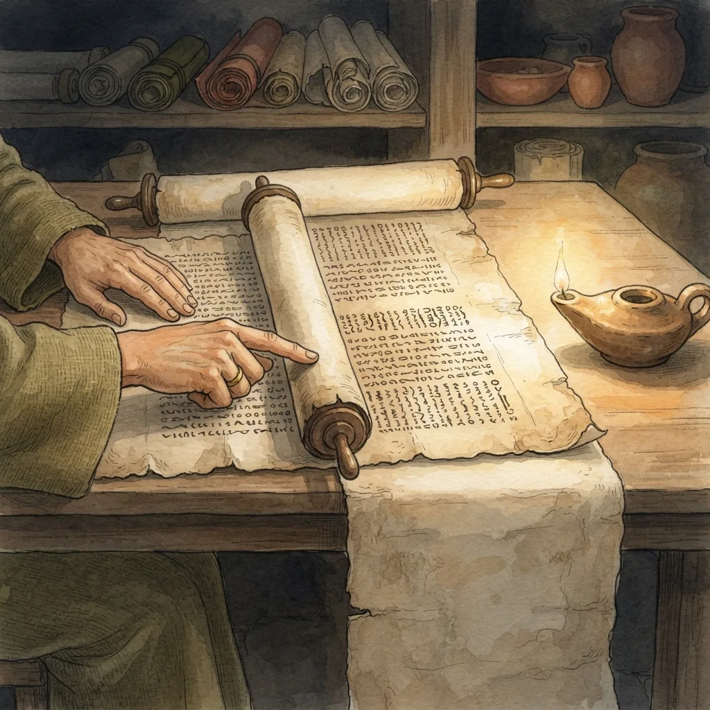 Judah and Simeon: a painted scene illustrating 1 Chronicles 4.
