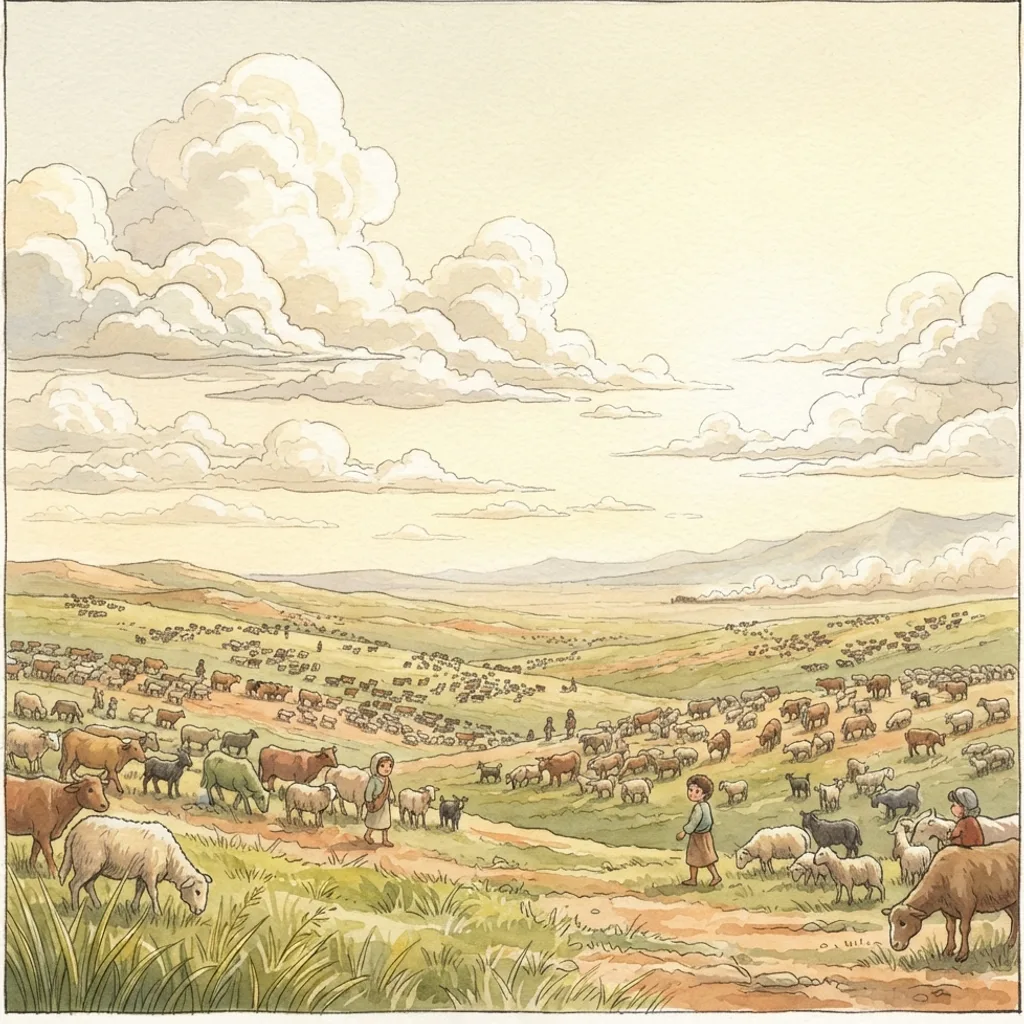 The Eastern Tribes: a painted scene illustrating 1 Chronicles 5.