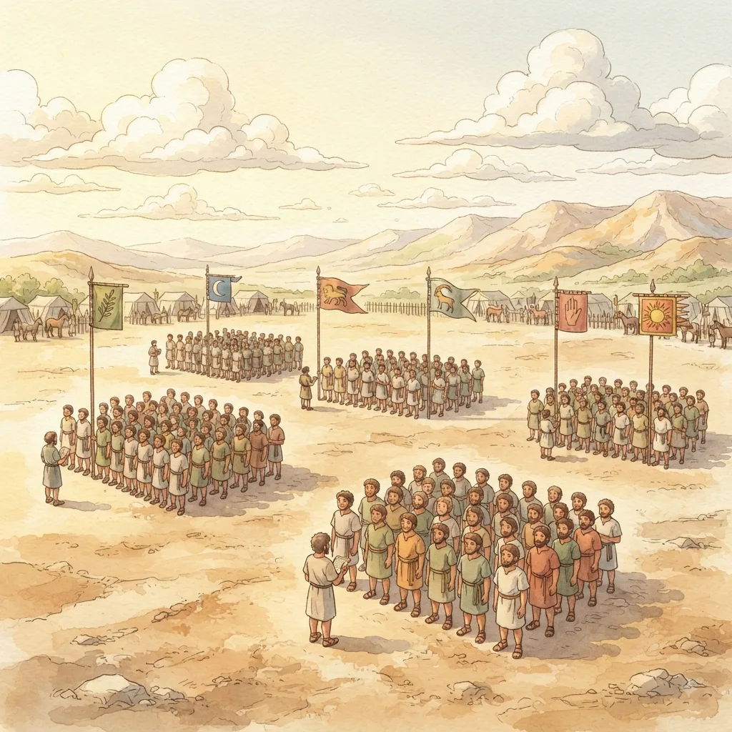 The Northern Tribes: a painted scene illustrating 1 Chronicles 7.