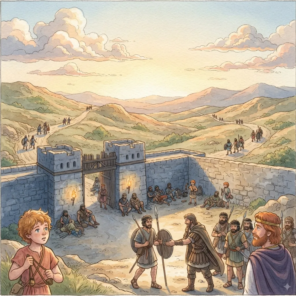 David's Mighty Warriors: a painted scene illustrating 1 Chronicles 12.