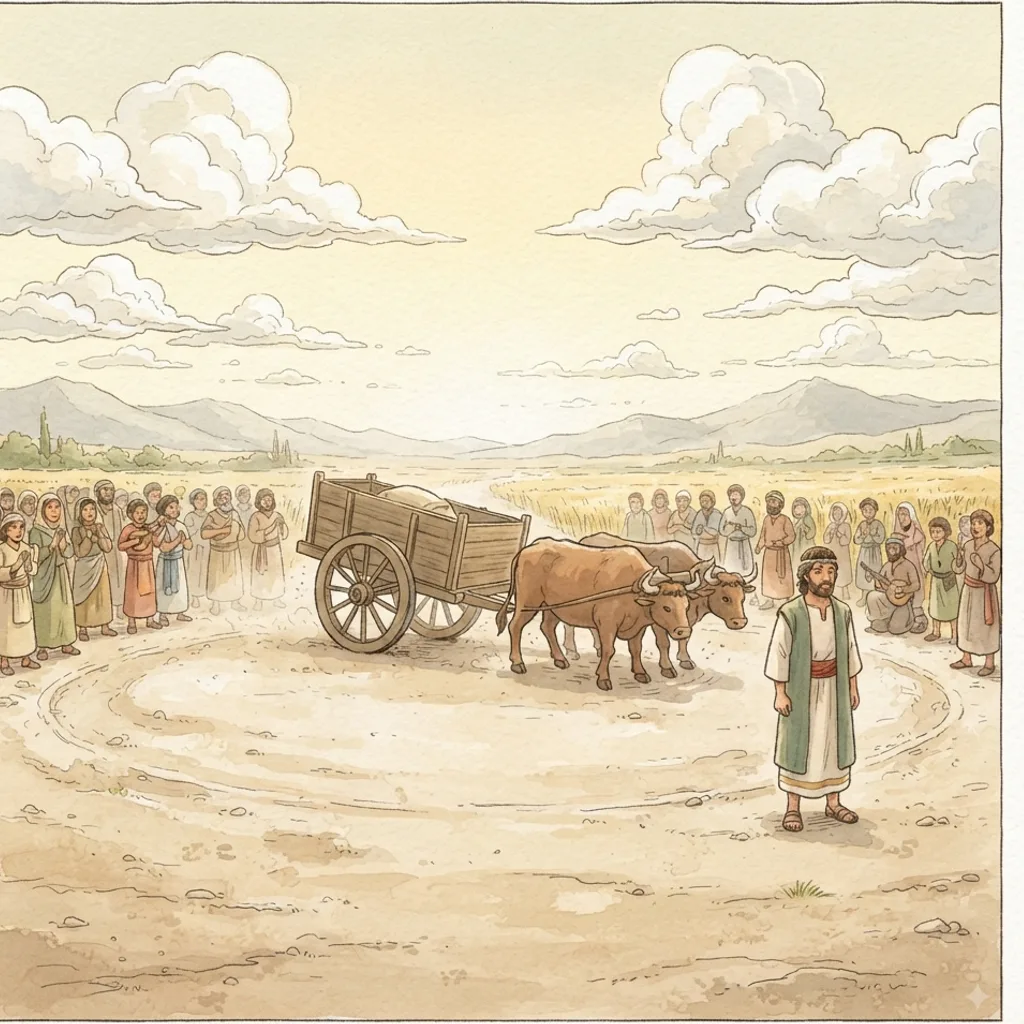 The Ark and Uzzah: a painted scene illustrating 1 Chronicles 13.
