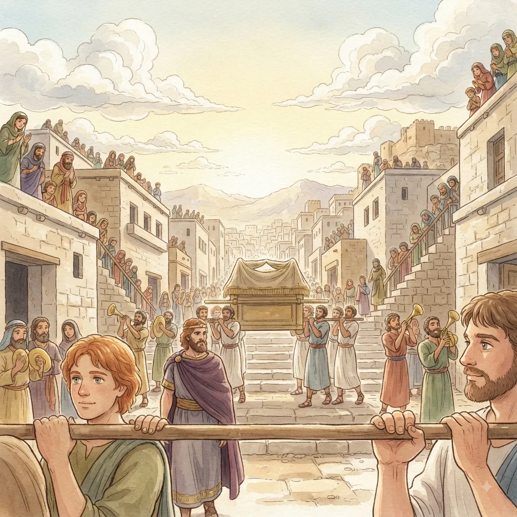 The Ark Comes to Jerusalem: a painted scene illustrating 1 Chronicles 15.