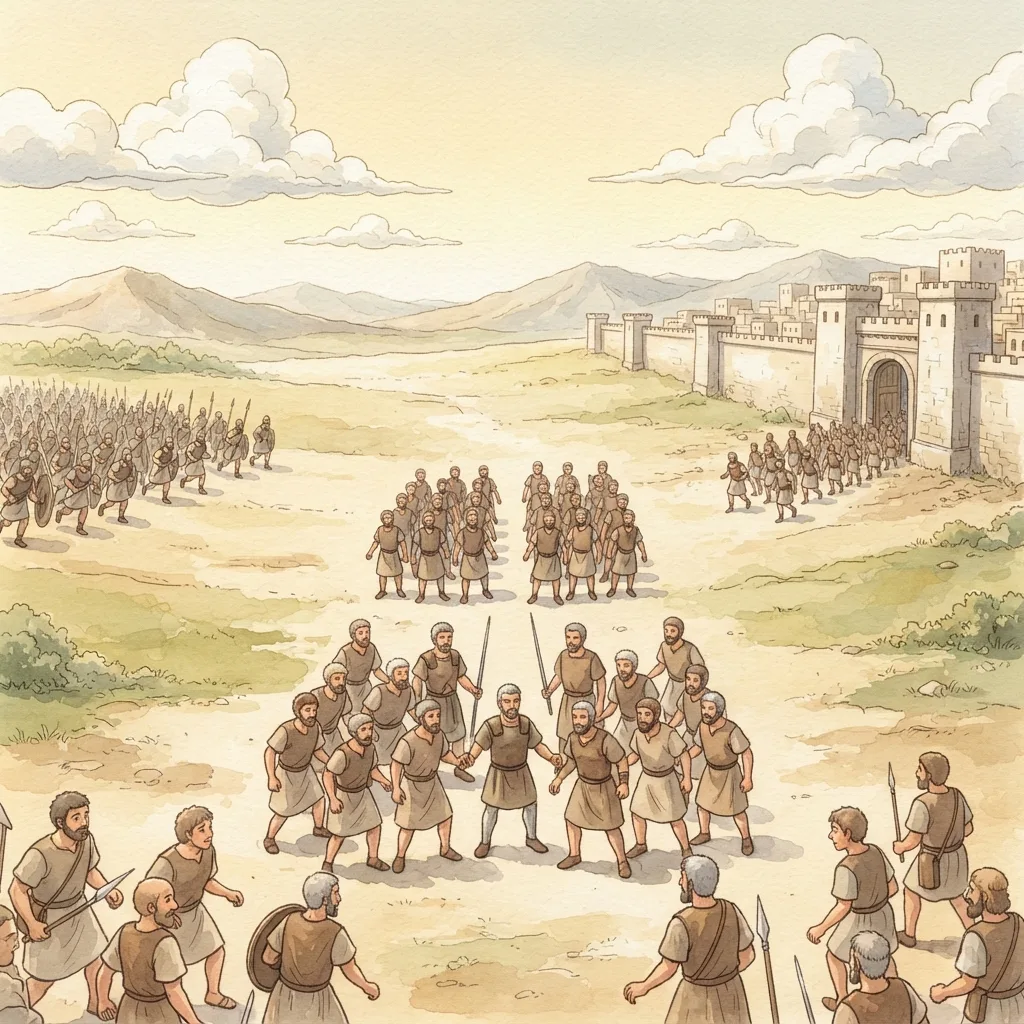 David Defeats Ammon and Syria: a painted scene illustrating 1 Chronicles 19.