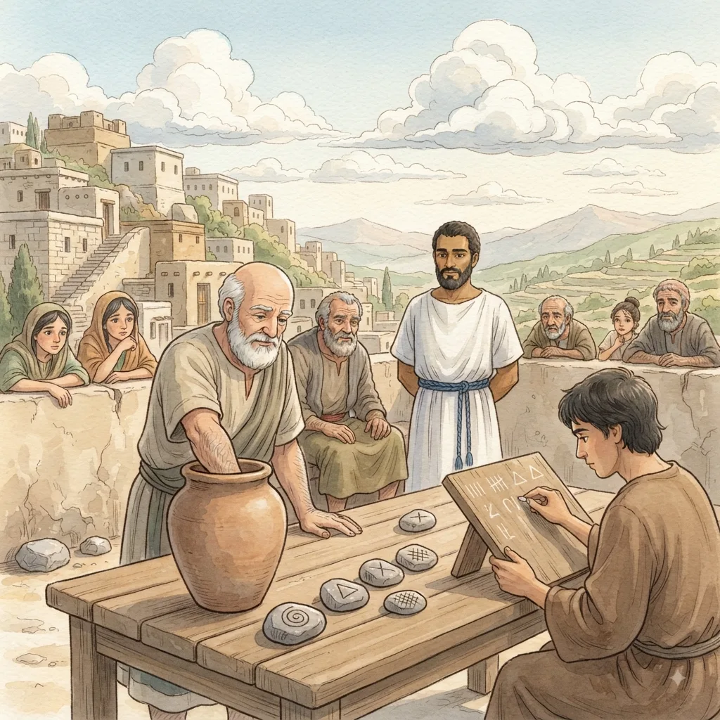 The Priestly Divisions: a painted scene illustrating 1 Chronicles 24.