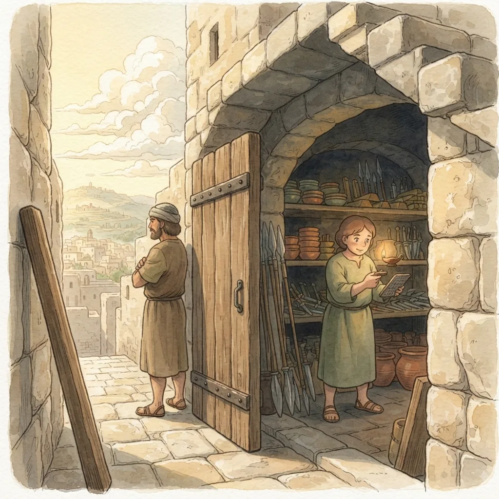 Gatekeepers and Treasurers: a painted scene illustrating 1 Chronicles 26.
