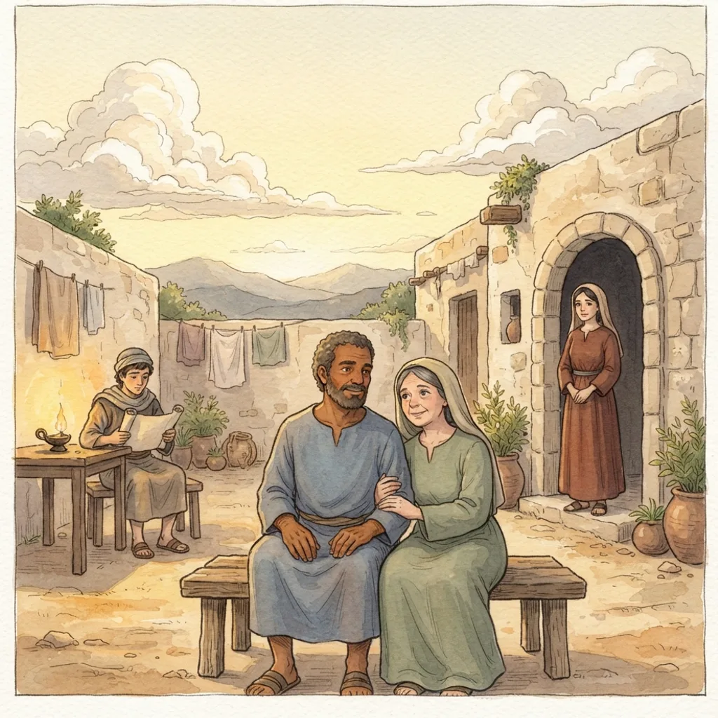 Marriage and Singleness: a painted scene illustrating 1 Corinthians 7.