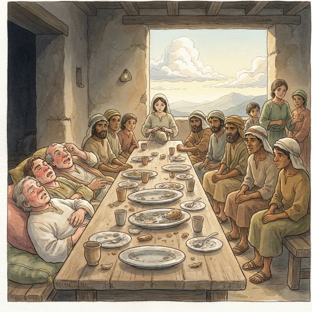 Worship and the Lord's Supper: a painted scene illustrating 1 Corinthians 11.
