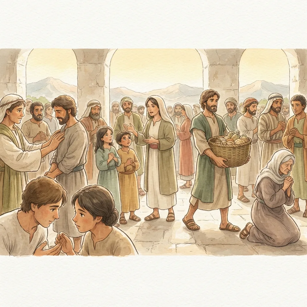One Body, Many Gifts: a painted scene illustrating 1 Corinthians 12.