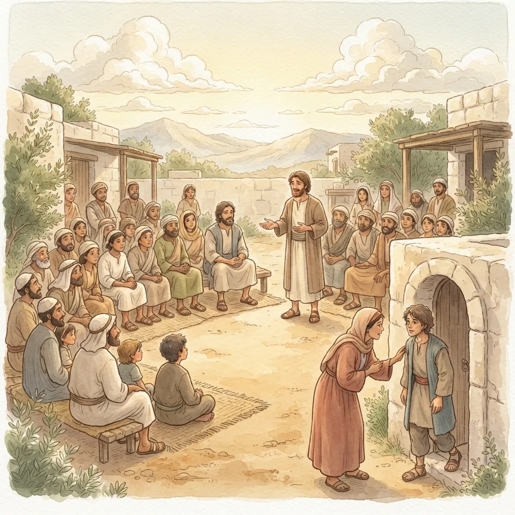 Orderly Worship: a painted scene illustrating 1 Corinthians 14.