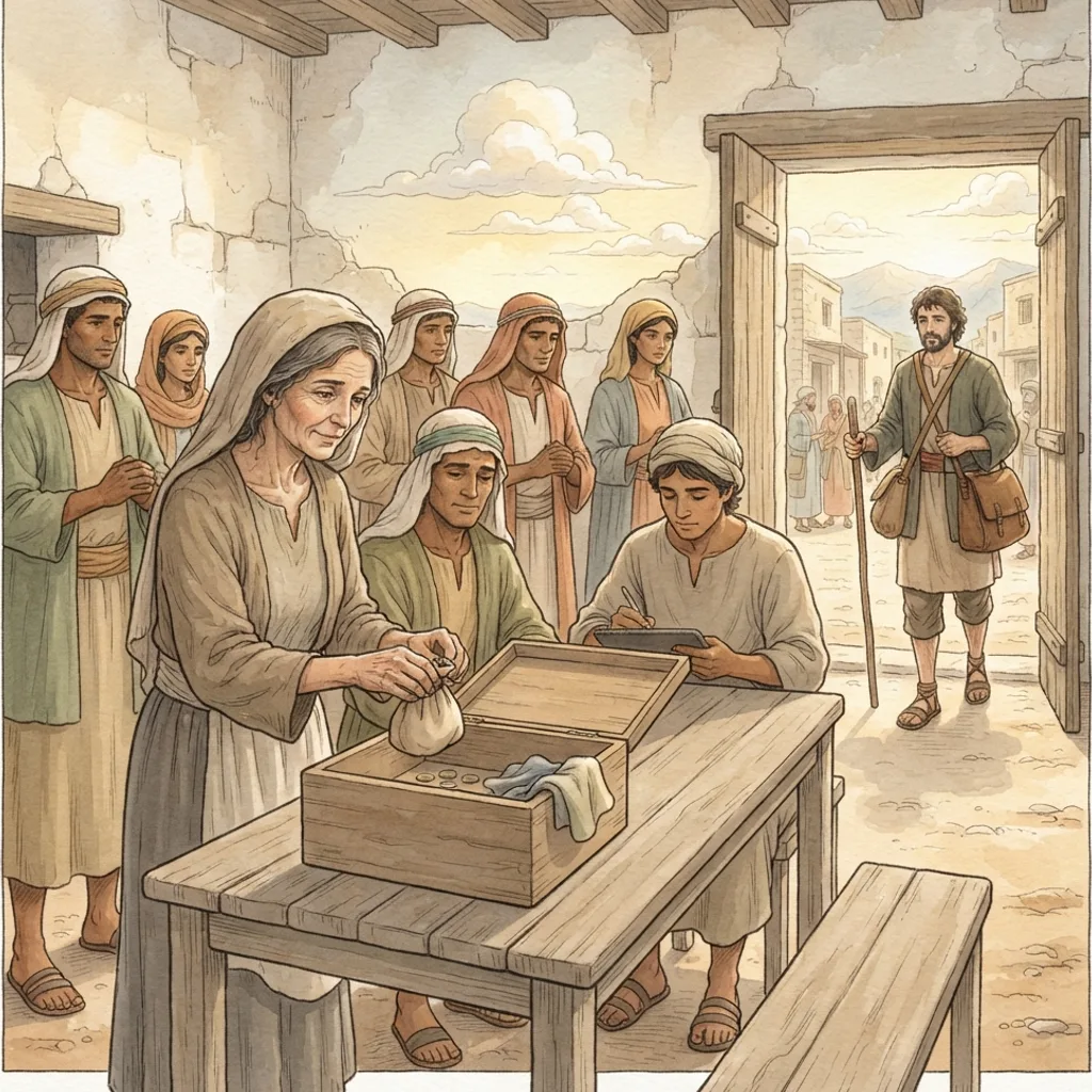 Final Instructions: a painted scene illustrating 1 Corinthians 16.