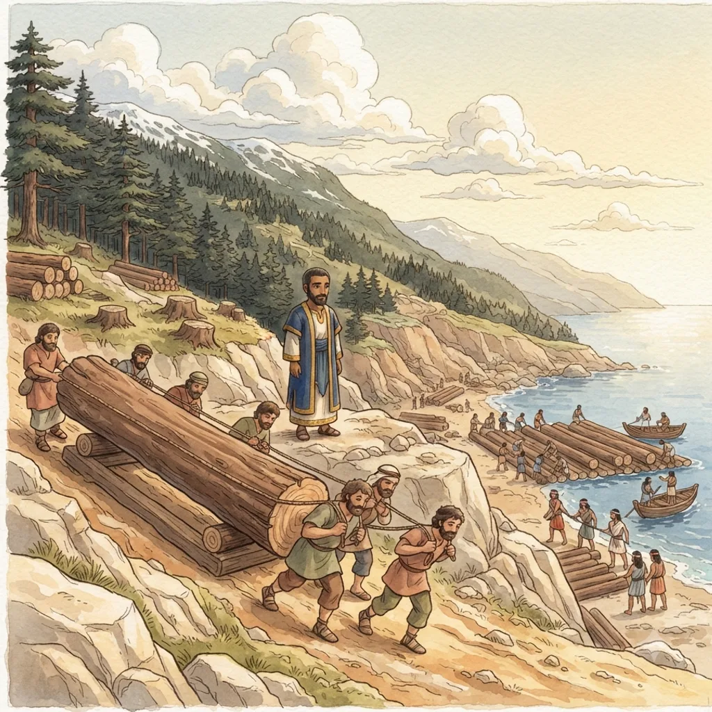 Preparing to Build the Temple: a painted scene illustrating 1 Kings 5.