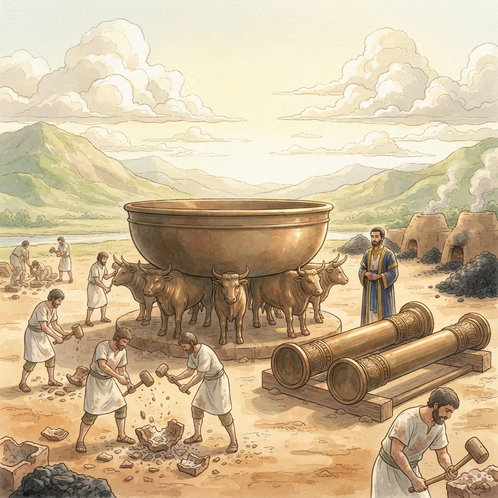 Solomon's Palace and Temple Furnishings: a painted scene illustrating 1 Kings 7.