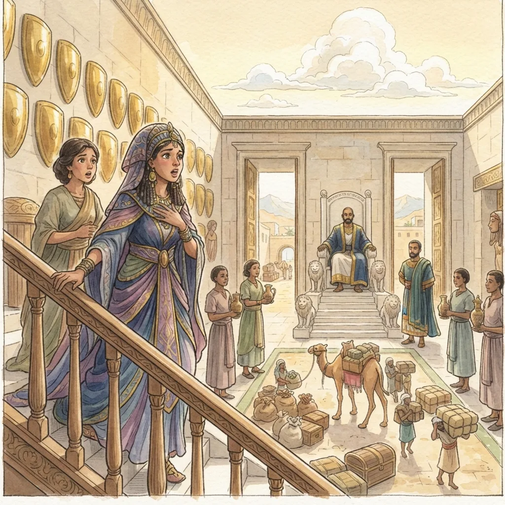 The Queen of Sheba: a painted scene illustrating 1 Kings 10.
