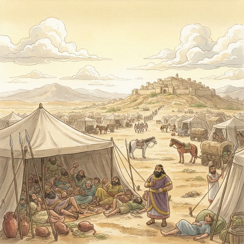 Ahab's Wars with Syria: a painted scene illustrating 1 Kings 20.