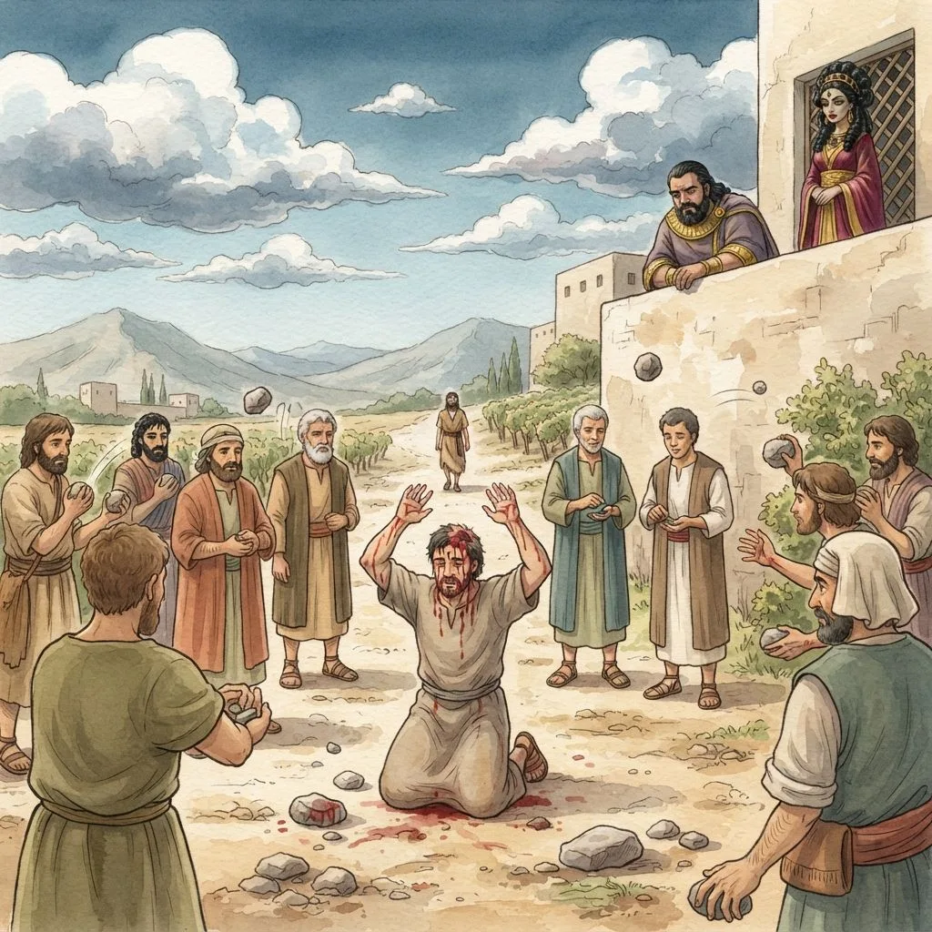 Naboth's Vineyard: a painted scene illustrating 1 Kings 21.