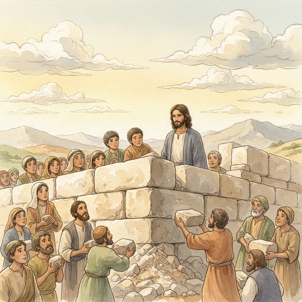 A Chosen People: a painted scene illustrating 1 Peter 2.