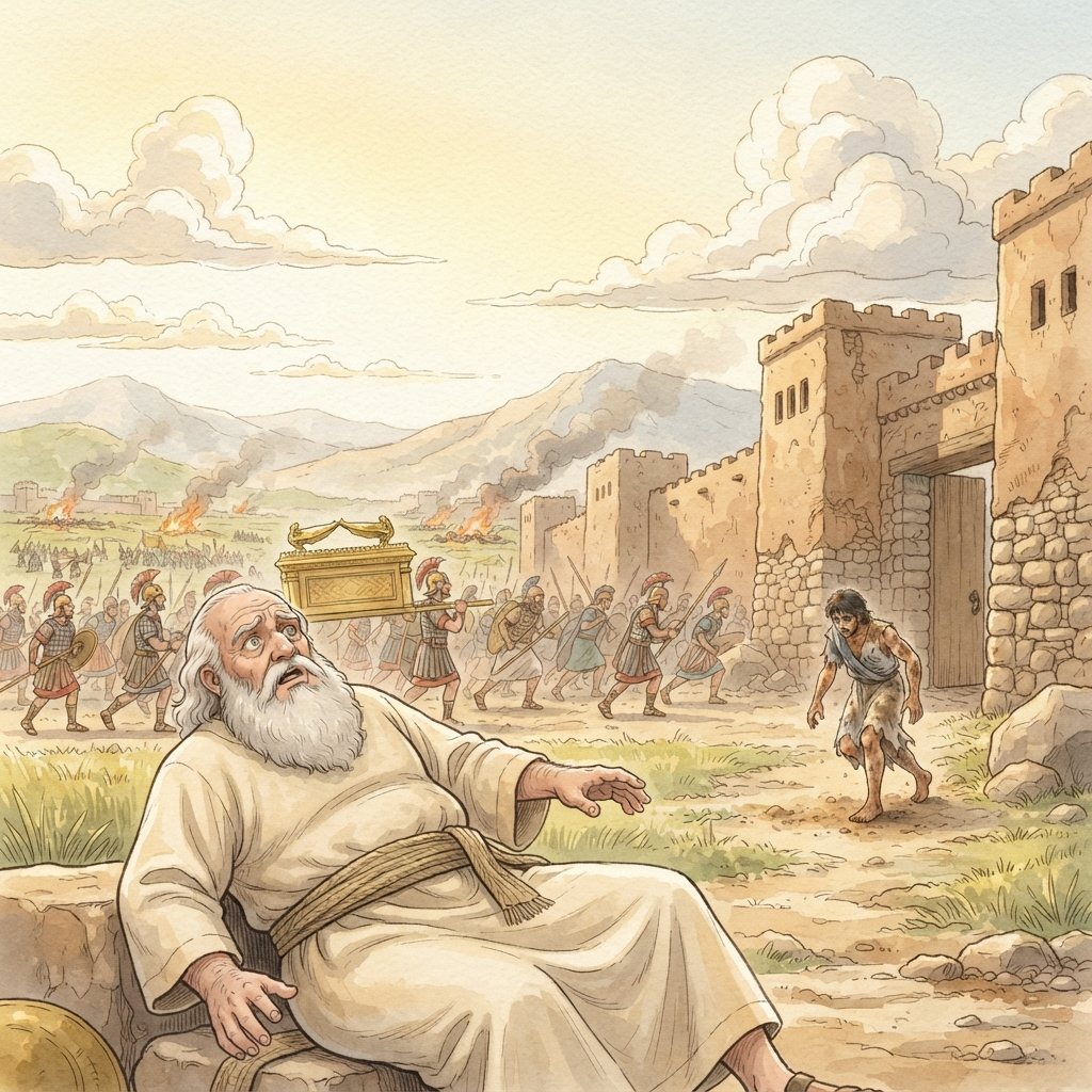 The Ark Is Captured: a painted scene illustrating 1 Samuel 4.