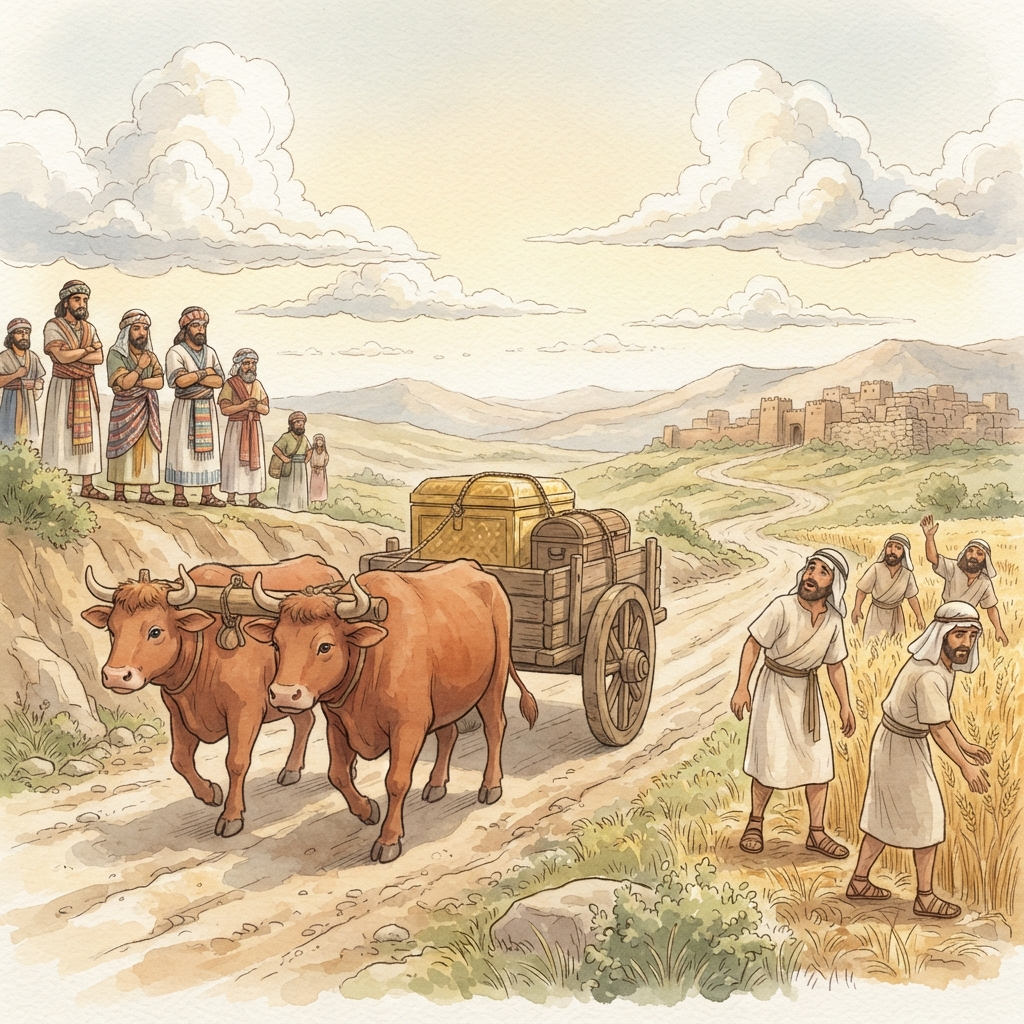 The Ark Returns to Israel: a painted scene illustrating 1 Samuel 6.