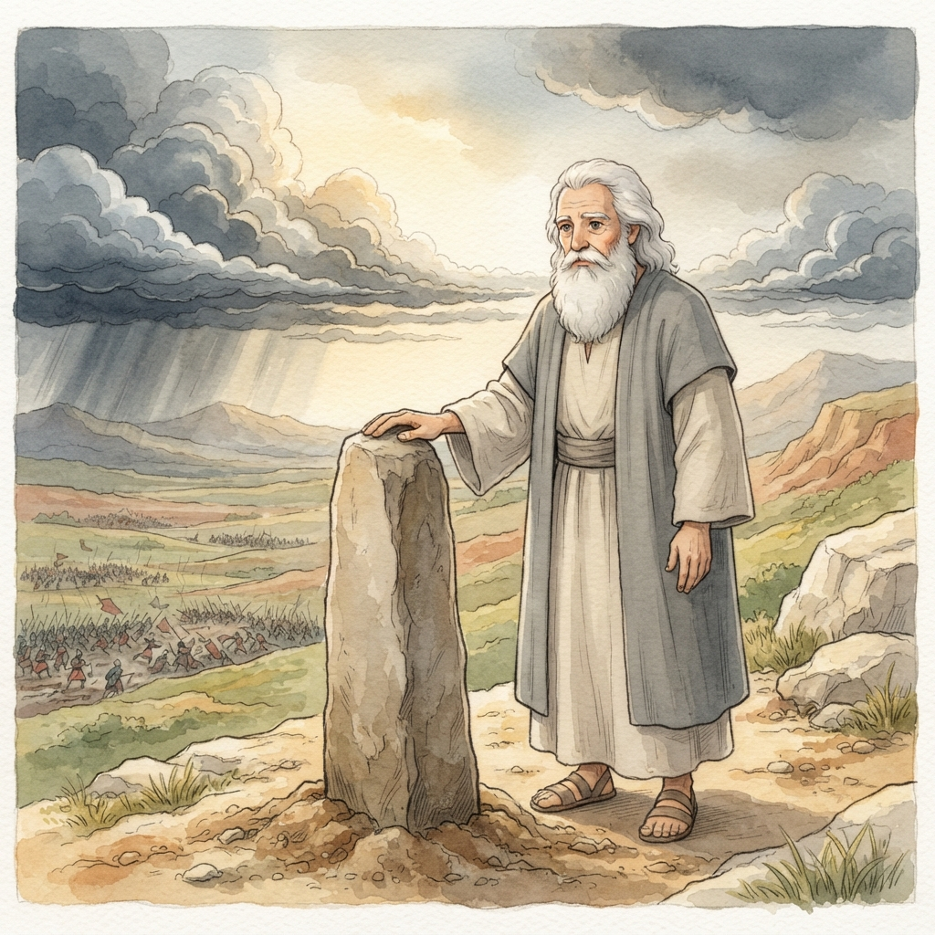 Samuel Leads Israel to Victory: a painted scene illustrating 1 Samuel 7.