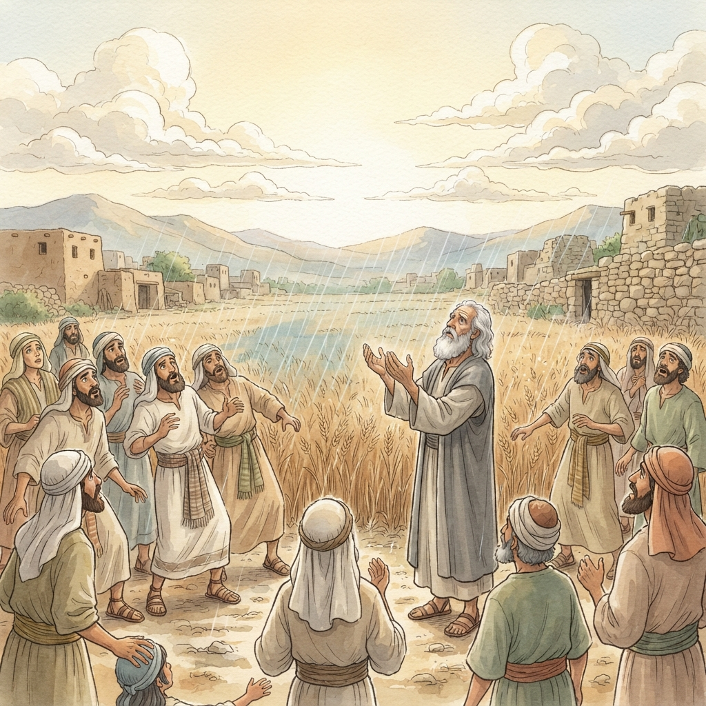 Samuel's Farewell Speech: a painted scene illustrating 1 Samuel 12.