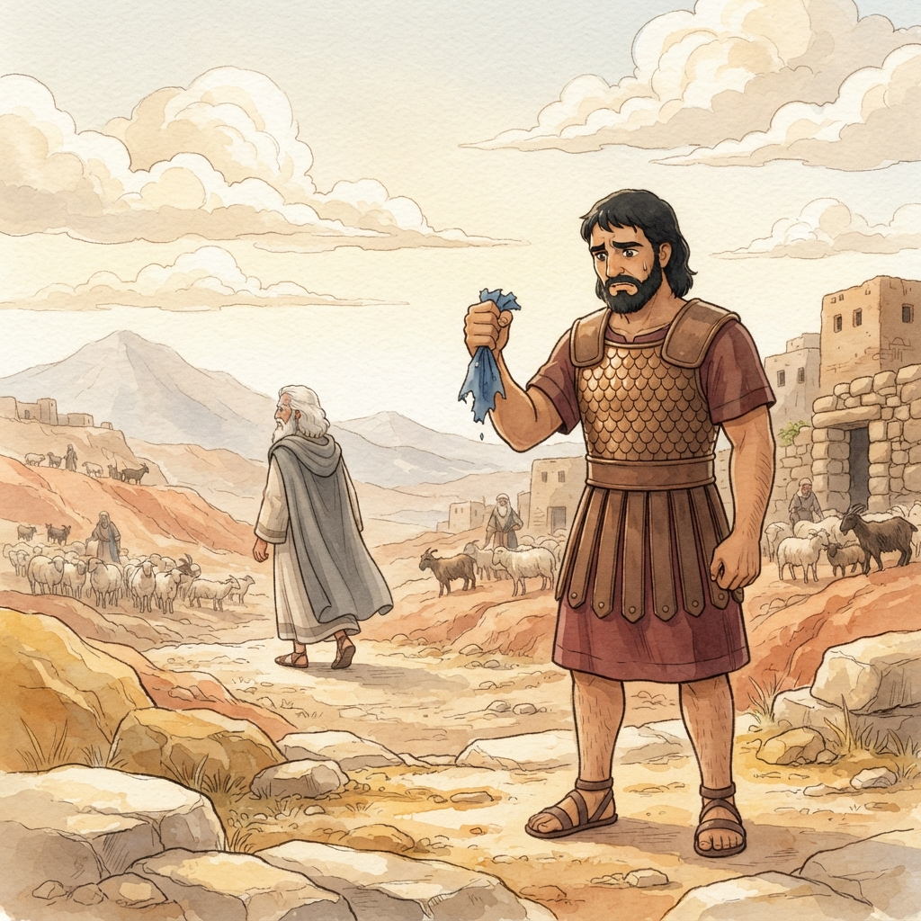 Saul Rejected as King: a painted scene illustrating 1 Samuel 15.