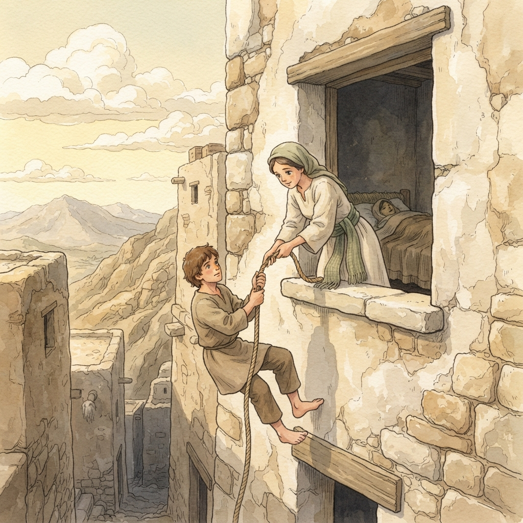 Saul Pursues David: a painted scene illustrating 1 Samuel 19.