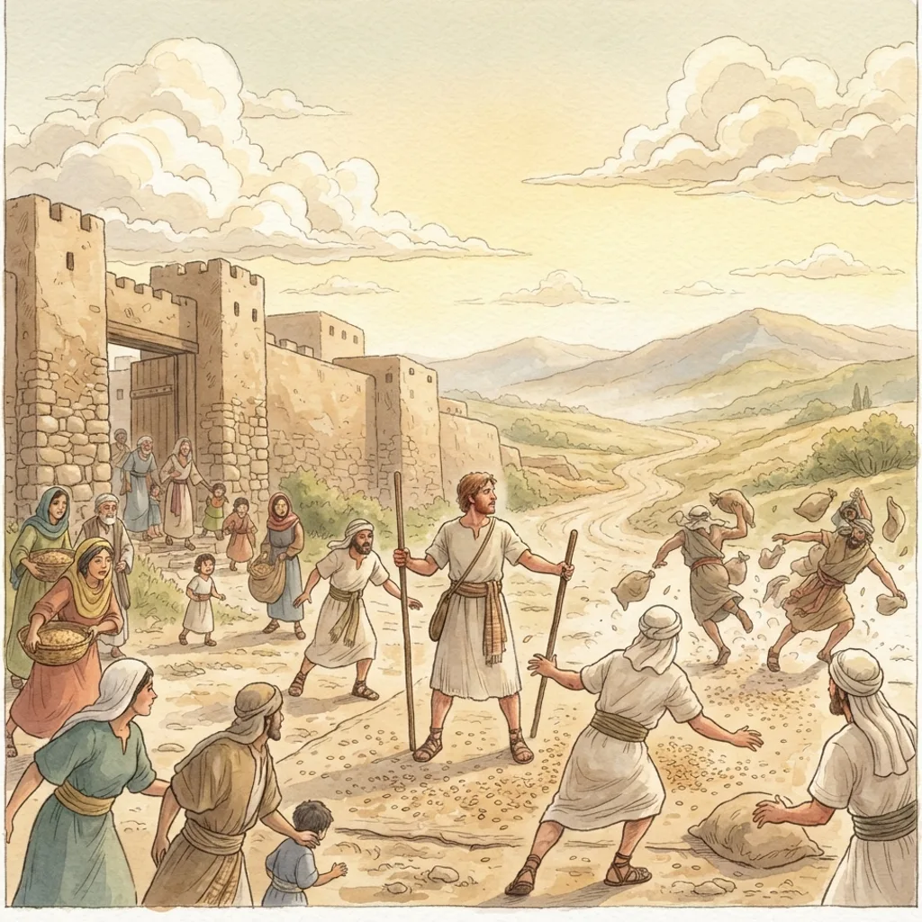 David Saves Keilah: a painted scene illustrating 1 Samuel 23.