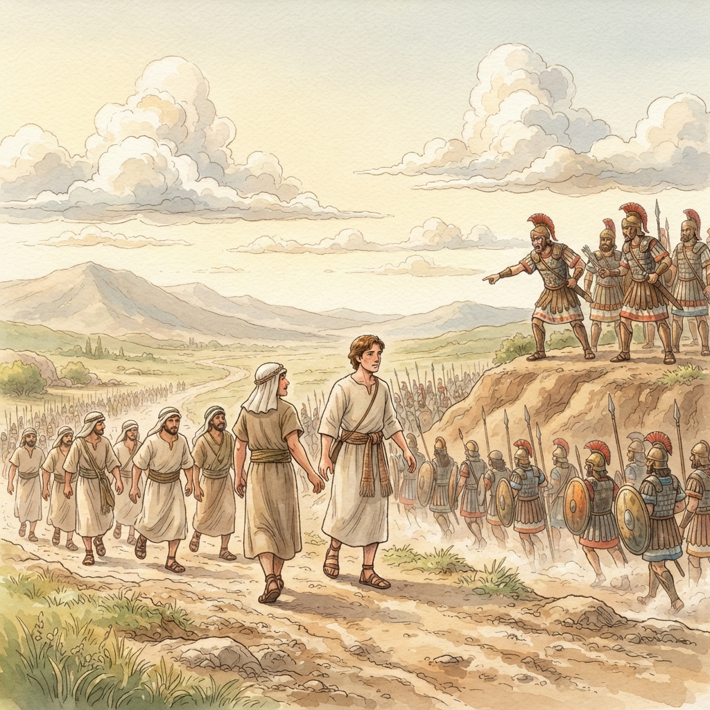 David Rejected by the Philistines: a painted scene illustrating 1 Samuel 29.