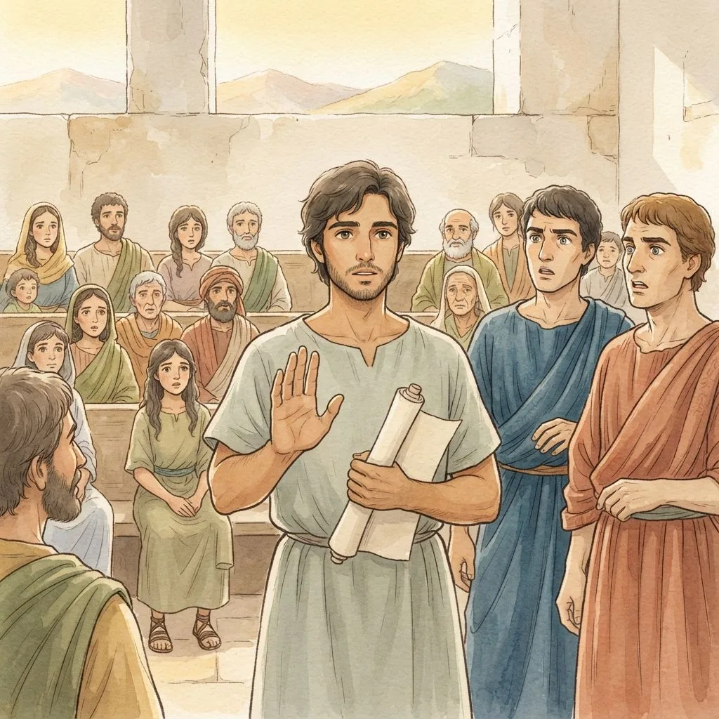 Guard the True Gospel: a painted scene illustrating 1 Timothy 1.