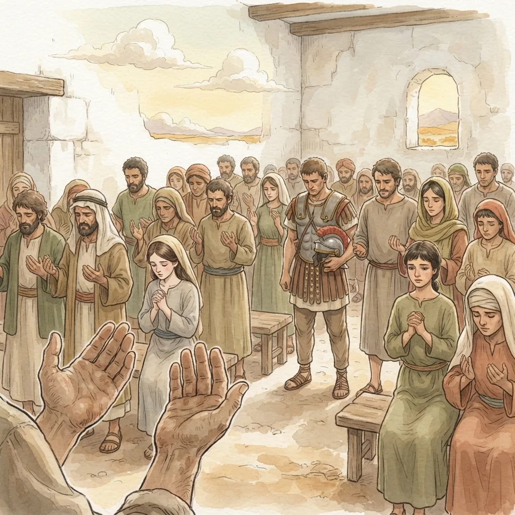 Prayer and Worship: a painted scene illustrating 1 Timothy 2.