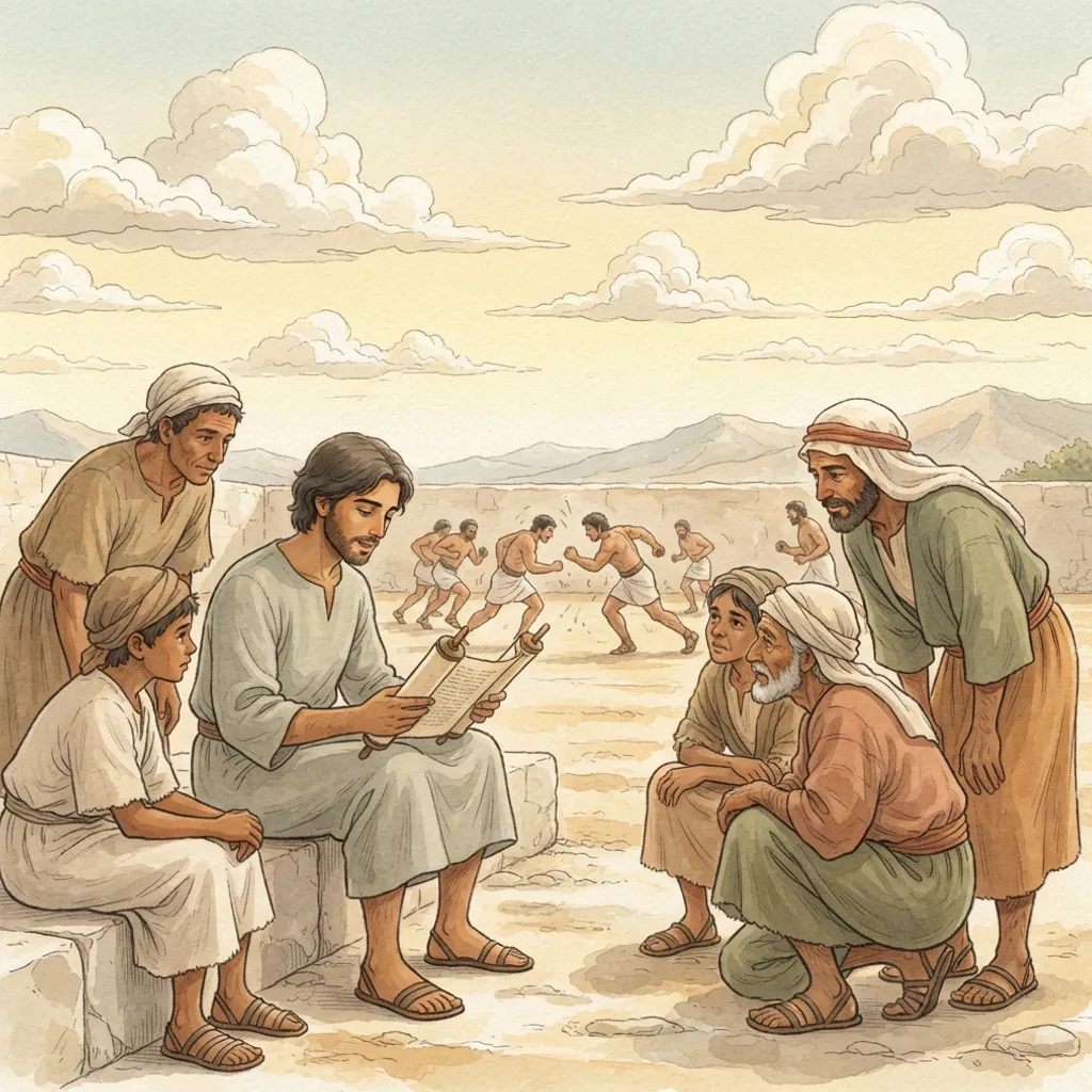Train Yourself for Godliness: a painted scene illustrating 1 Timothy 4.