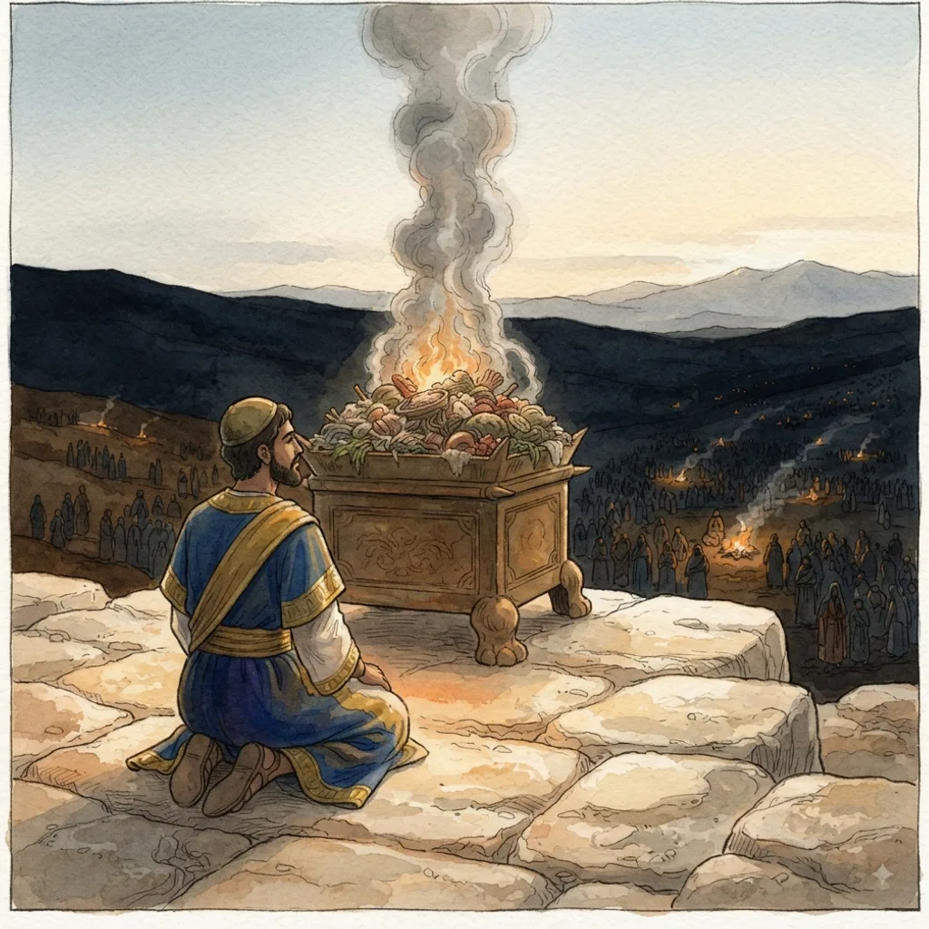 Solomon Asks for Wisdom: a painted scene illustrating 2 Chronicles 1.