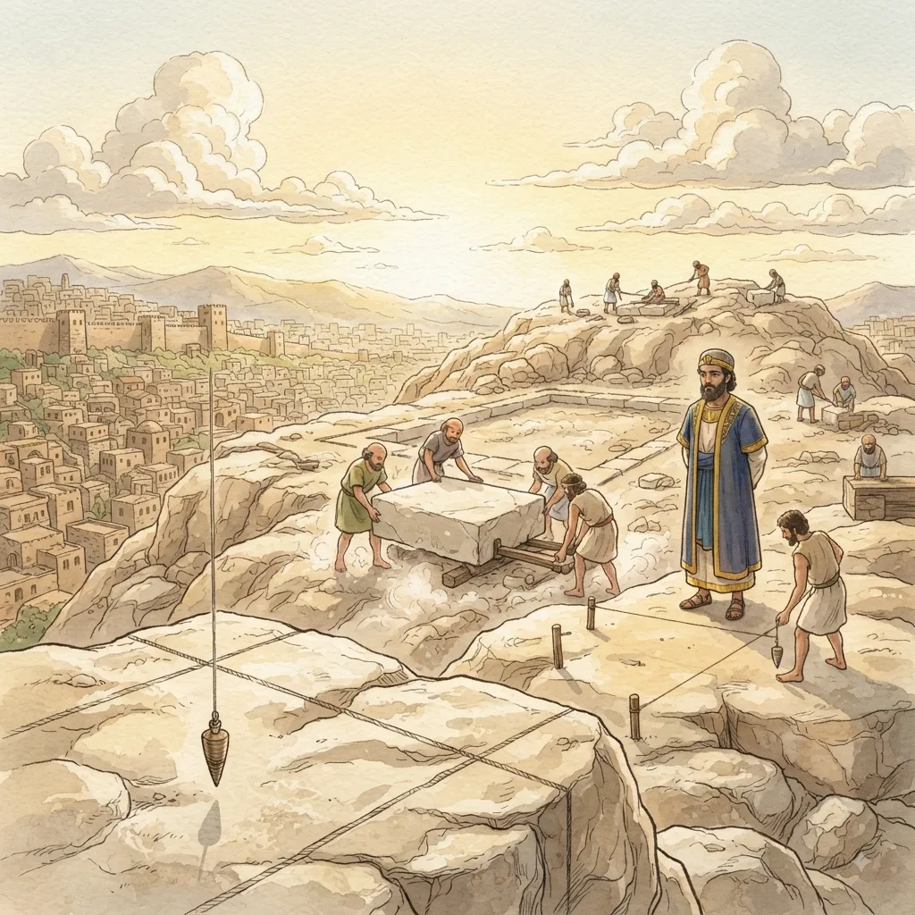 The Temple Is Built: a painted scene illustrating 2 Chronicles 3.