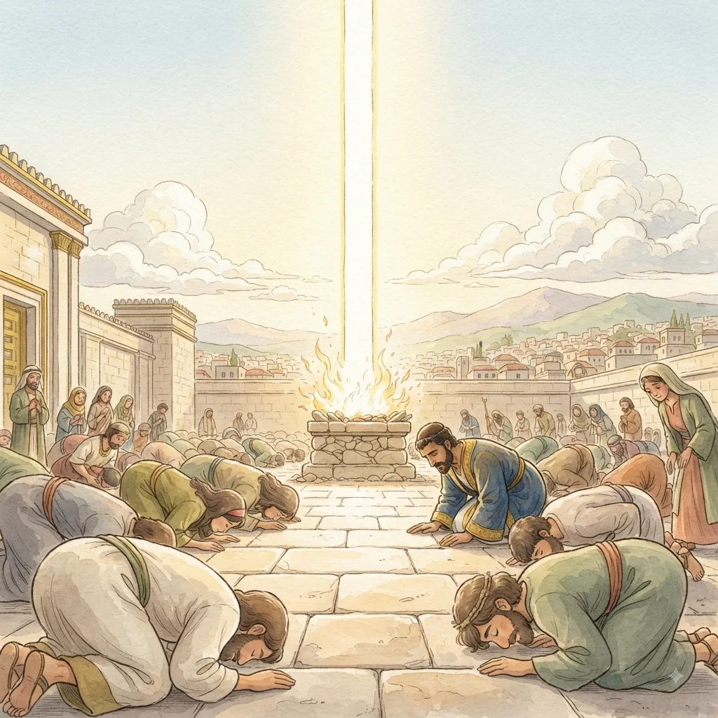 God Accepts the Temple: a painted scene illustrating 2 Chronicles 7.