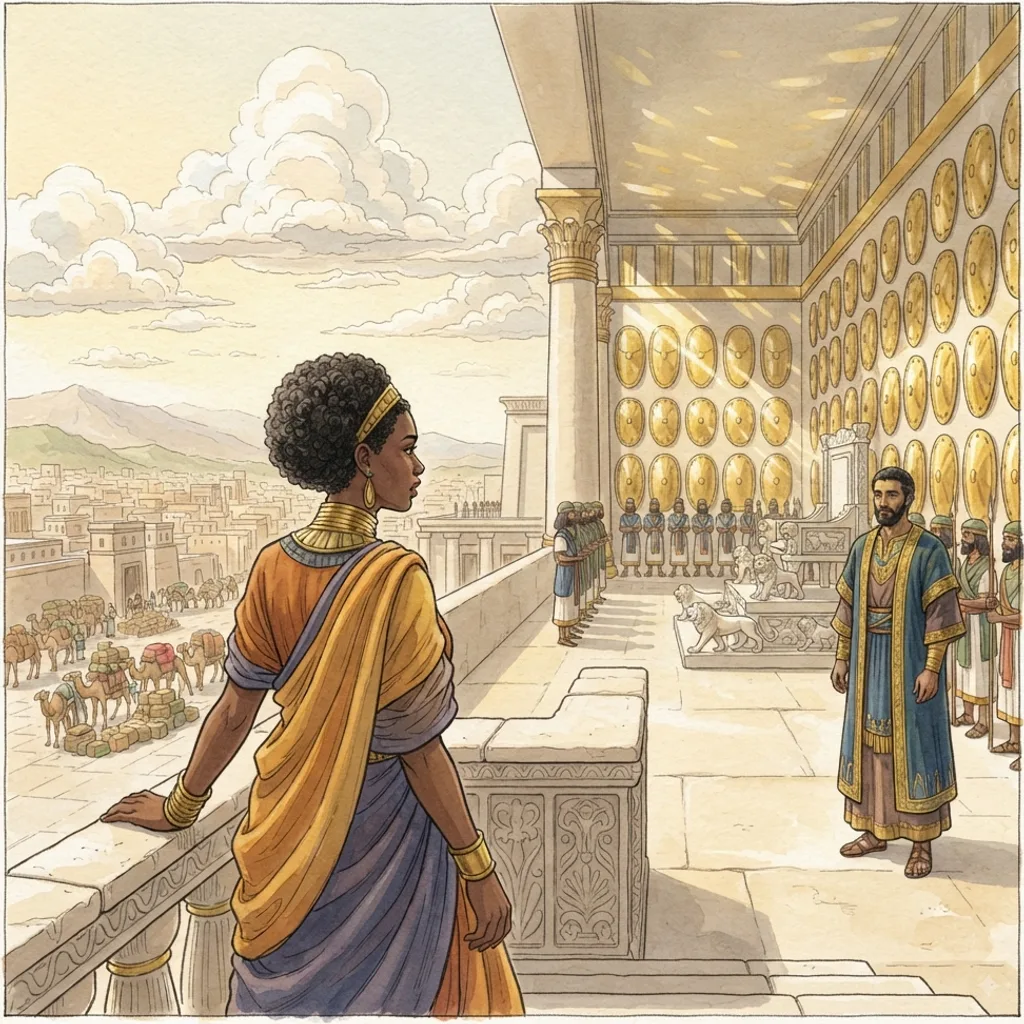 The Queen of Sheba: a painted scene illustrating 2 Chronicles 9.