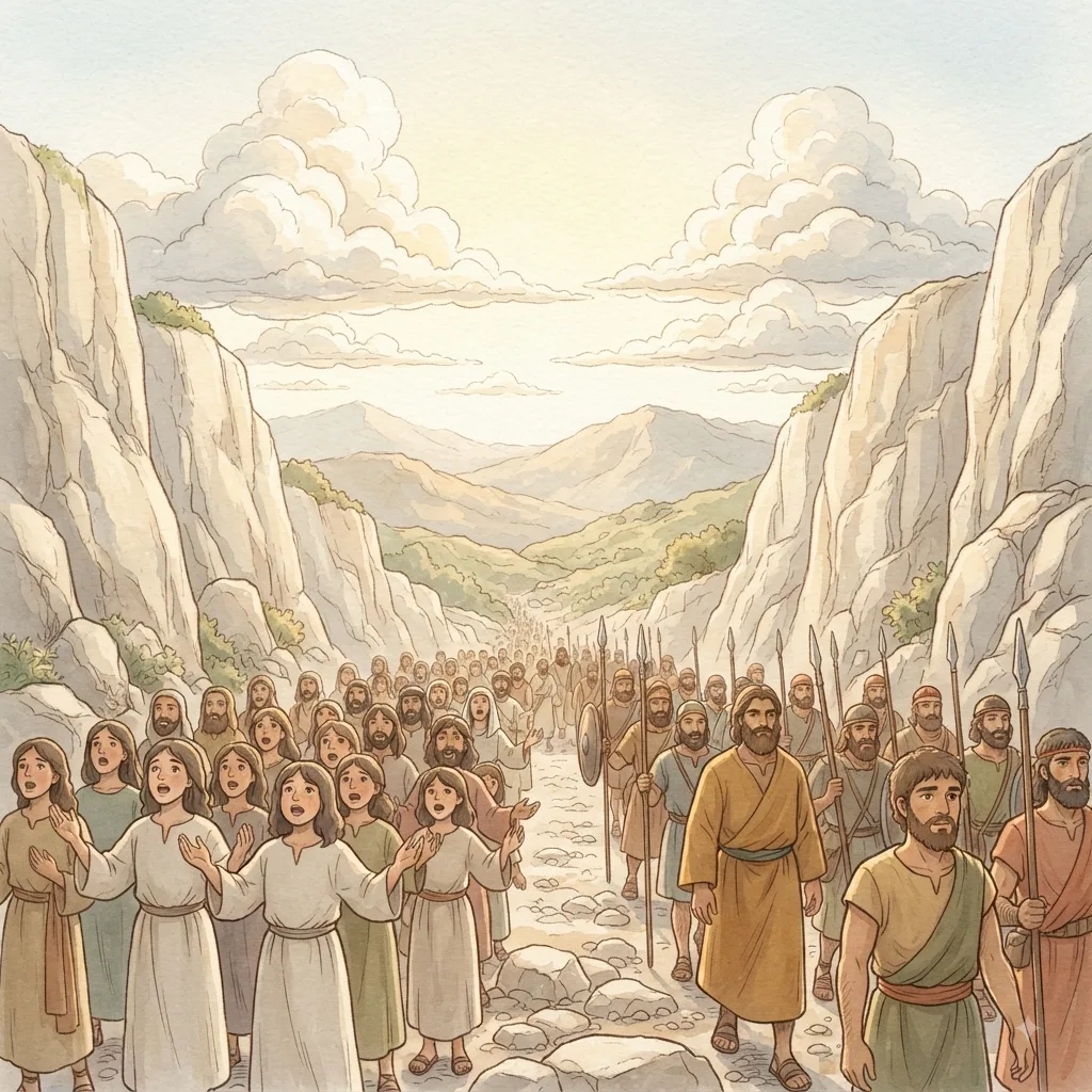 Victory Through Praise: a painted scene illustrating 2 Chronicles 20.