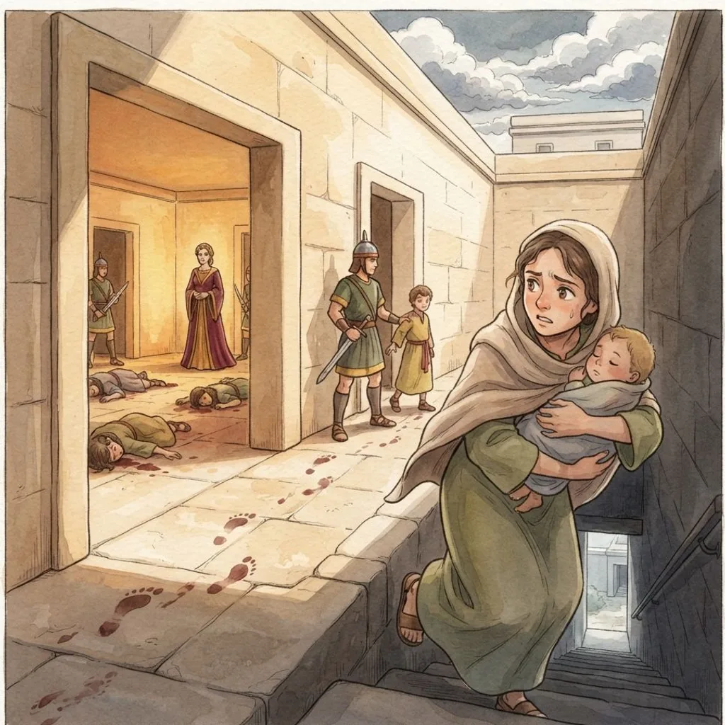 Athaliah Seizes the Throne: a painted scene illustrating 2 Chronicles 22.