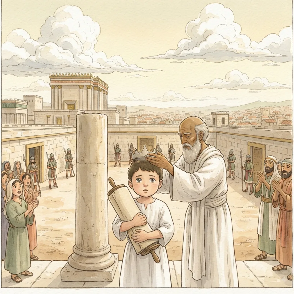 Joash Becomes King: a painted scene illustrating 2 Chronicles 23.
