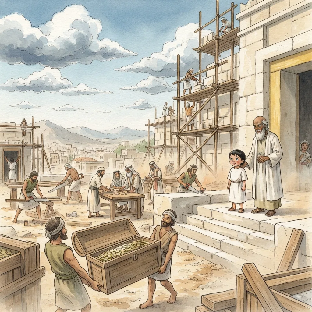 Joash Repairs the Temple: a painted scene illustrating 2 Chronicles 24.