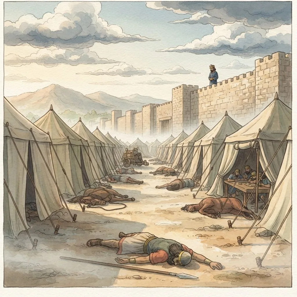 God Delivers Jerusalem: a painted scene illustrating 2 Chronicles 32.