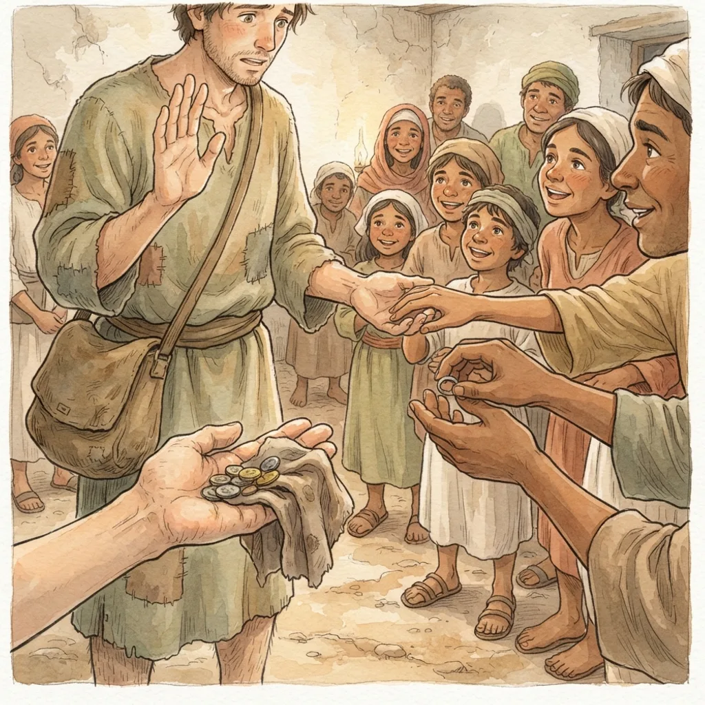 The Grace of Generosity: a painted scene illustrating 2 Corinthians 8.