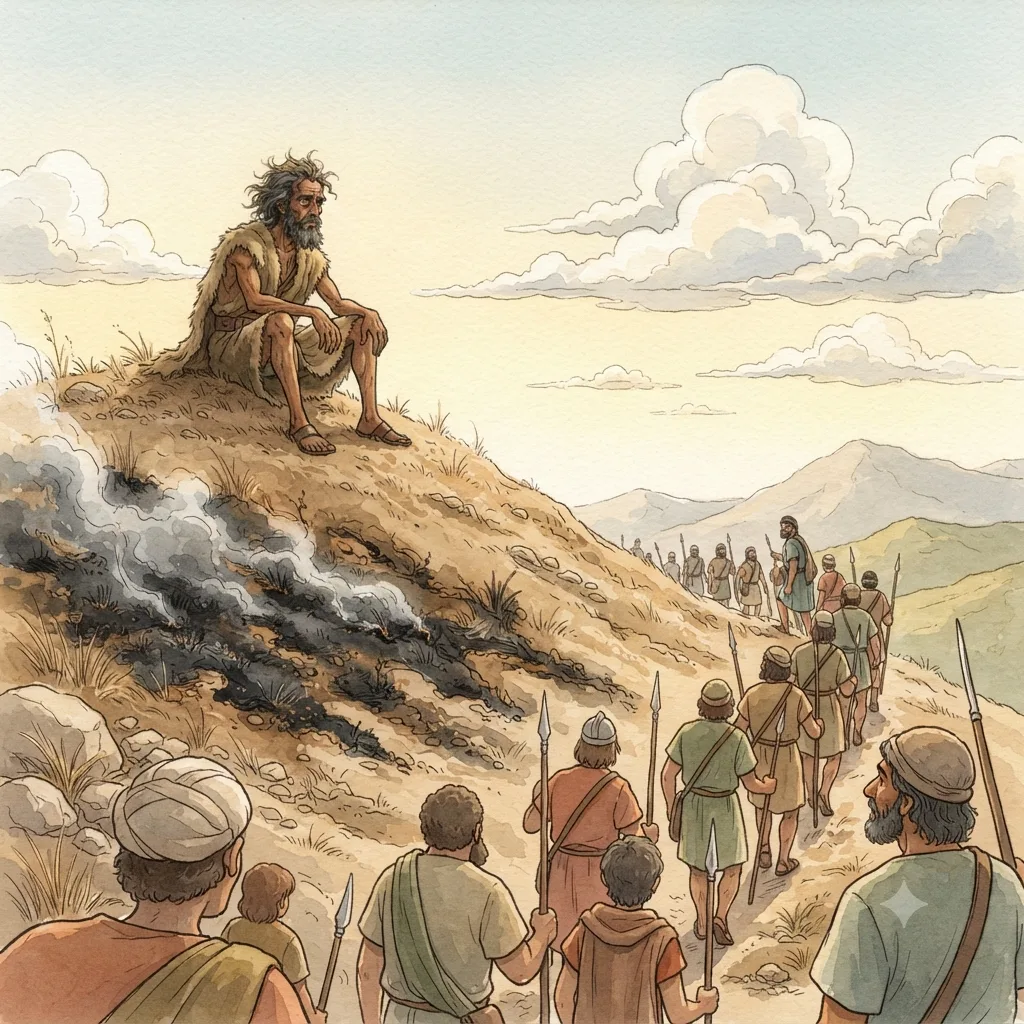 Elijah and King Ahaziah: a painted scene illustrating 2 Kings 1.
