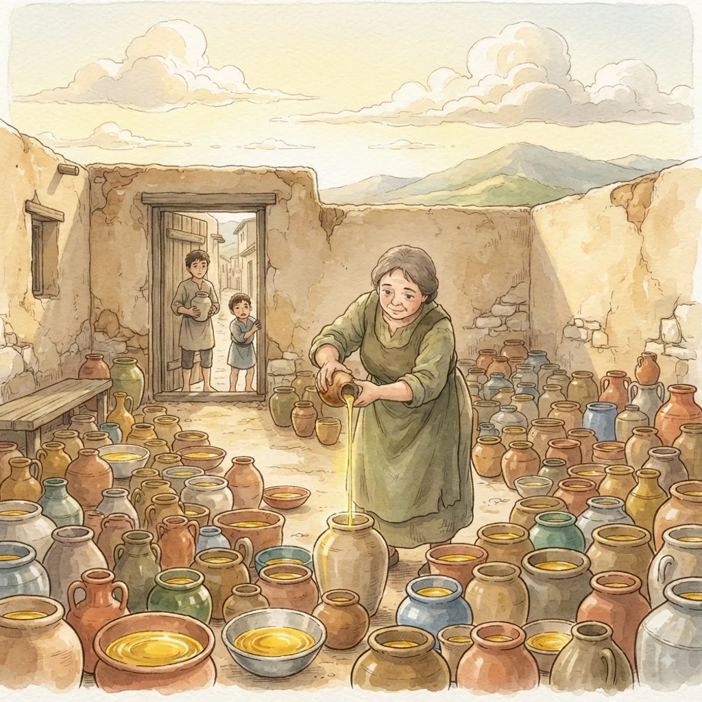 Elisha's Miracles: a painted scene illustrating 2 Kings 4.