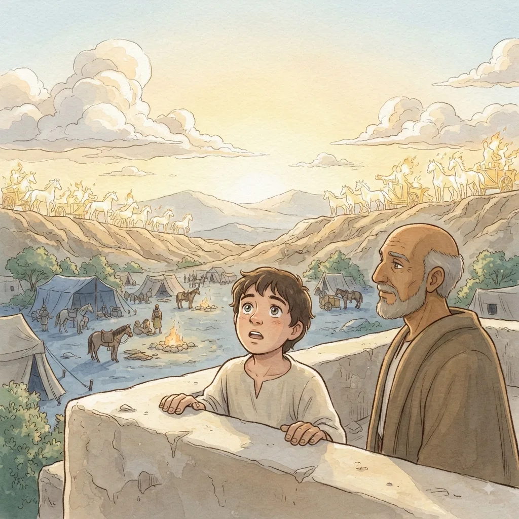 The Invisible Army of God: a painted scene illustrating 2 Kings 6.