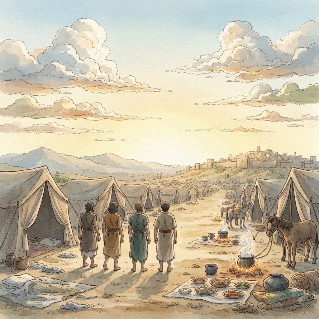 The End of Samaria's Famine: a painted scene illustrating 2 Kings 7.