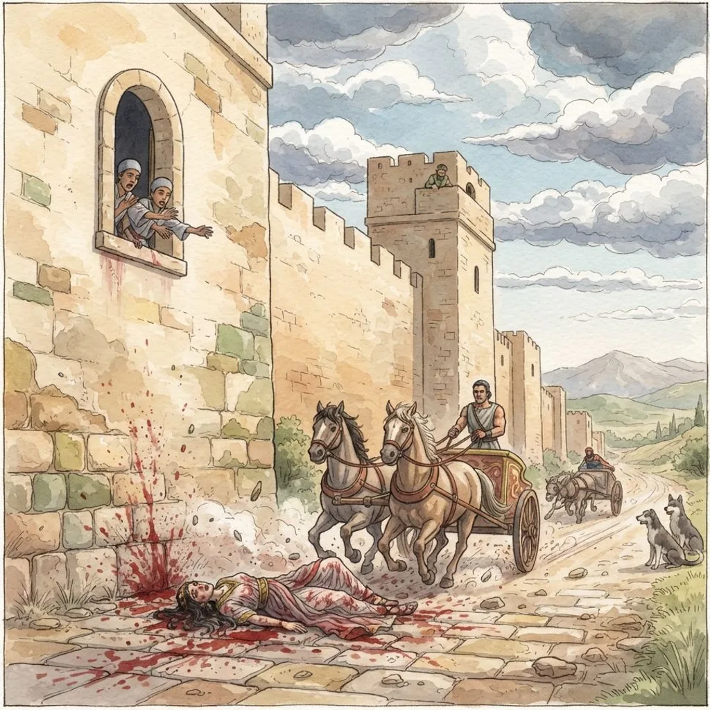 Jehu's Anointing and Revolt: a painted scene illustrating 2 Kings 9.