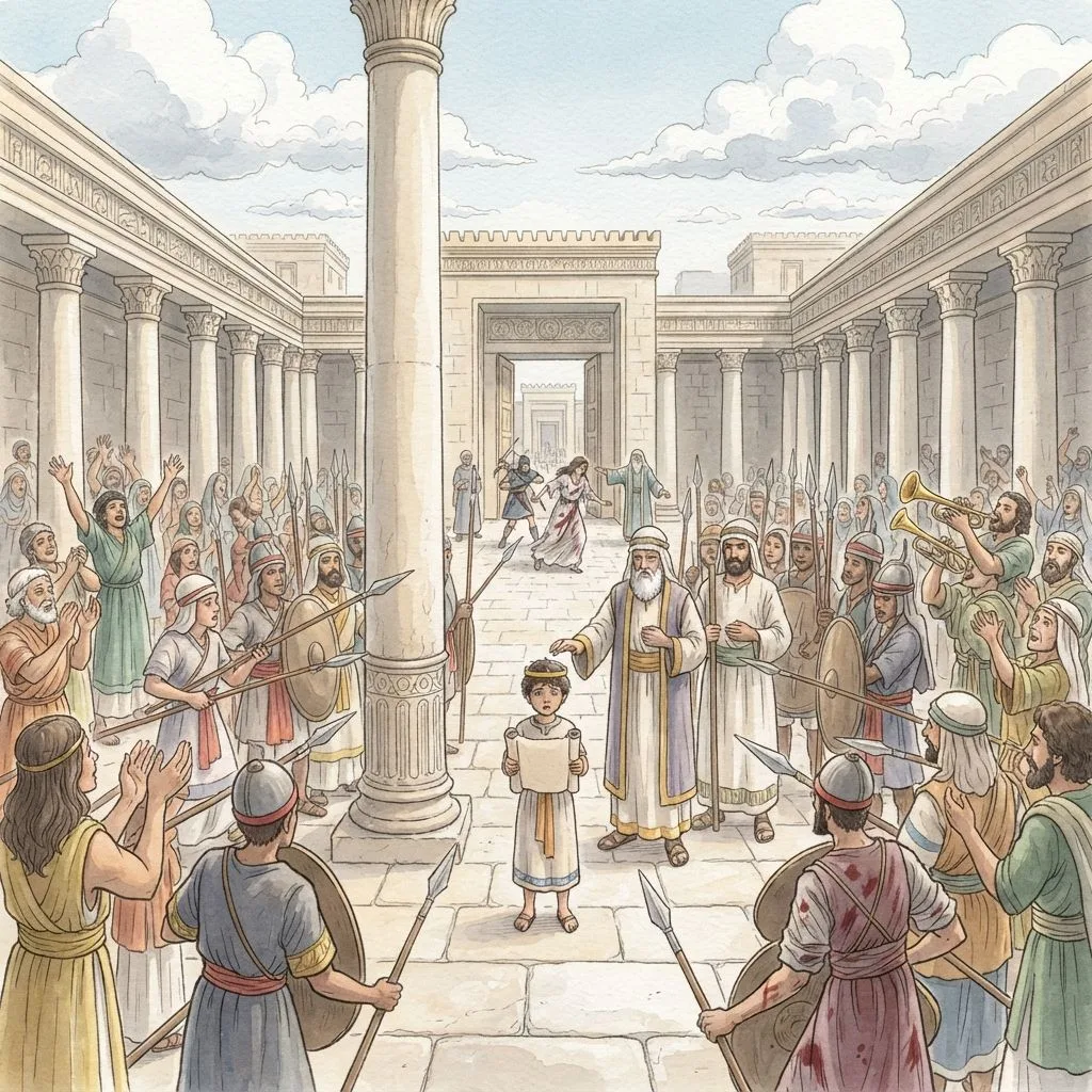 Athaliah Overthrown: a painted scene illustrating 2 Kings 11.