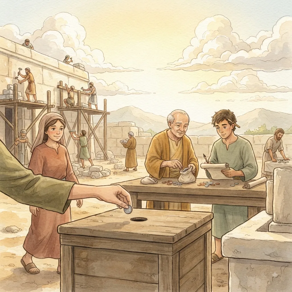 Joash Repairs the Temple: a painted scene illustrating 2 Kings 12.