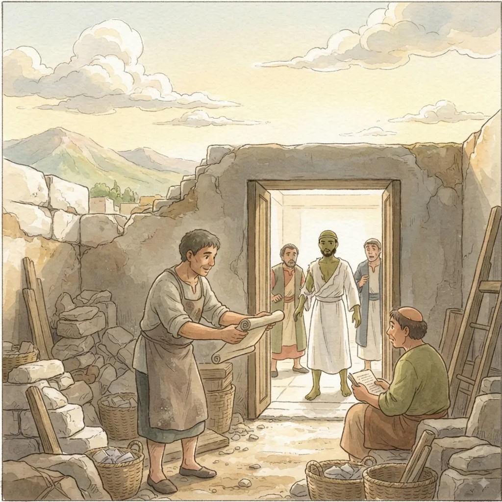 Josiah Discovers the Law: a painted scene illustrating 2 Kings 22.