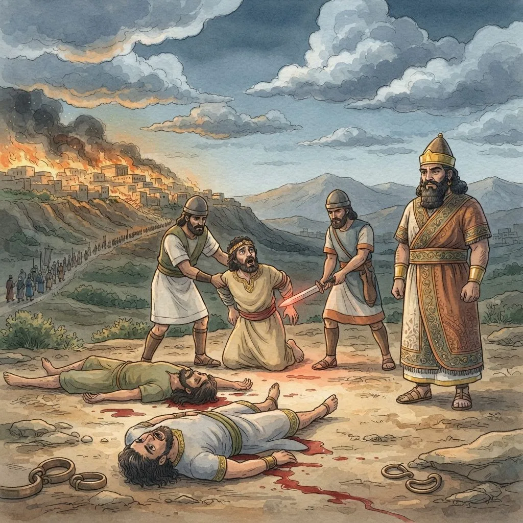 The Fall of Jerusalem: a painted scene illustrating 2 Kings 25.